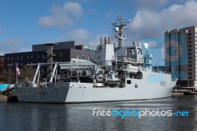 Cardiff Uk March 2014 - Hms Enterprises Docks At Cardiff Stock Photo