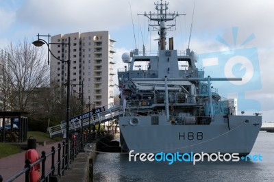 Cardiff Uk March 2014 - Hms Enterprises Docks At Cardiff Stock Photo