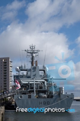 Cardiff Uk March 2014 - Hms Enterprises Docks At Cardiff Stock Photo