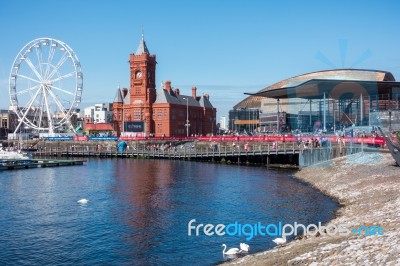 Cardiff/uk - August 27 : Ferris Wheel And Pierhead Building In C… Stock Photo