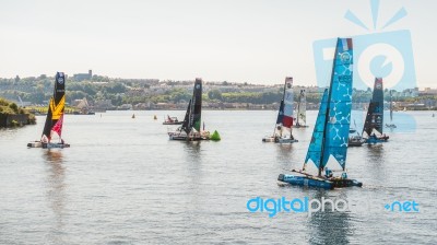 Cardiff/uk - August 27 : View Of Yachts In Cardiff Bay On August… Stock Photo