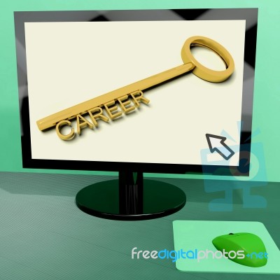 Career Key On Computer Shows Getting Employment Online Stock Image