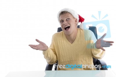 Careless Male Wearing Christmas Hat Stock Photo