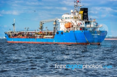 Cargo Boats At Panama Canal Entrance Pacific Side Stock Photo