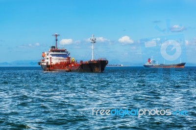 Cargo Boats At Panama Canal Entrance Pacific Side Stock Photo