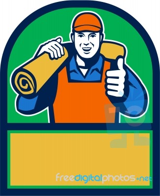 Carpet Layer Carry Mat Thumbs Up Half Circle Retro Stock Image