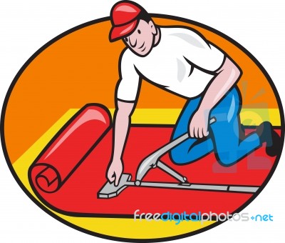 Carpet Layer Fitter Worker Cartoon Stock Image