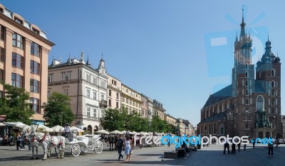 Carriage And Horses In Krakow Stock Photo