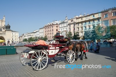 Carriage And Horses In Krakow Stock Photo