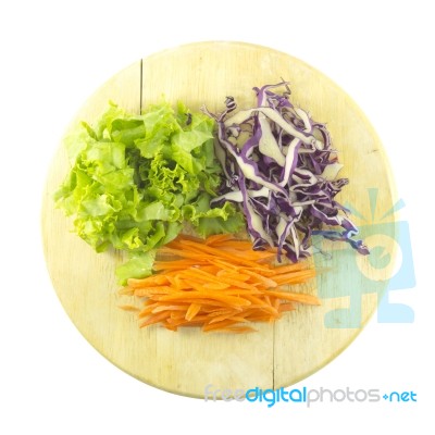 Carrot Cabbage And Lettuce Salad Ingredient On Chopping Board Stock Photo