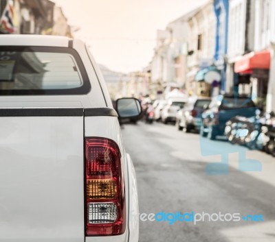 Cars On The Road In The Old Town, Phuket, Thailand Stock Photo