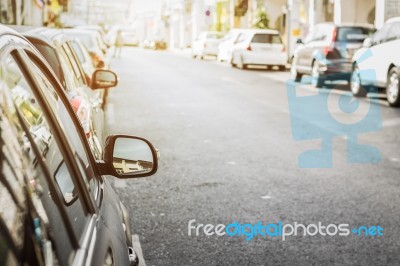 Cars On The Road In The Old Town, Phuket, Thailand Stock Photo