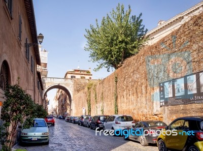 Cars Parked Along The Ancient Via Giulia In Rome Stock Photo