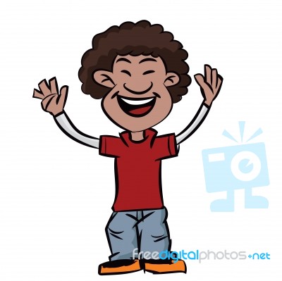 Cartoon Afro Hair Boy With Smiling -  Clipart Illustration Stock Image