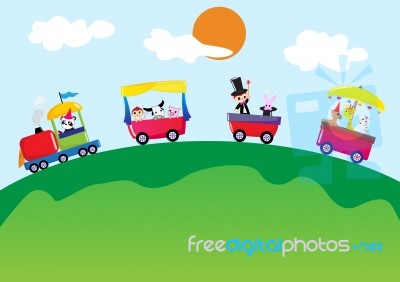 Cartoon Animals traveling Stock Image