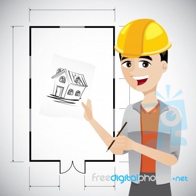 Cartoon Architect Sketching House Stock Image