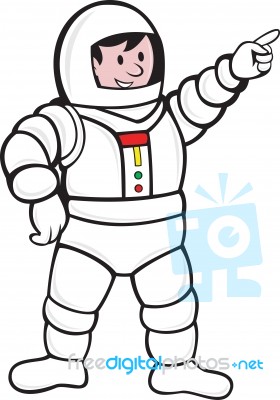 Cartoon Astronaut Standing Pointing Stock Image