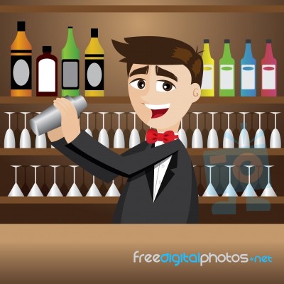 Cartoon Bartender With Shaker At Bar Stock Image