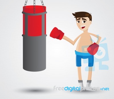 Cartoon Boxer With Sandbag Boxing Stock Image