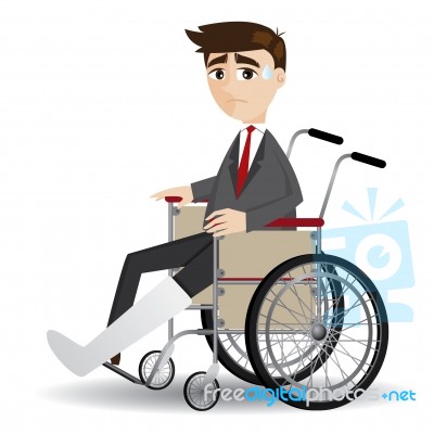 Cartoon Broken Leg Businessman Sitting On Wheelchair Stock Image