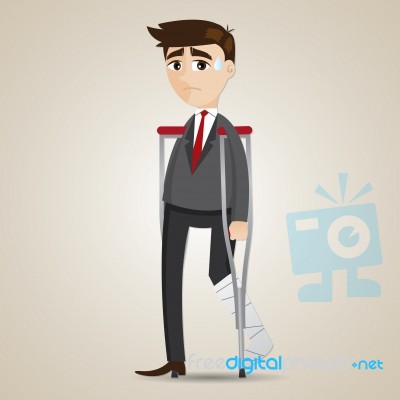 Cartoon Broken Leg Businessman With Crutch Stock Image