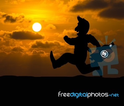 Cartoon Business Silhouette Concept,businessman Running On The W… Stock Image