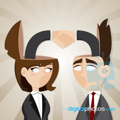 Cartoon Businessman And Businesswoman Check Hand In They Head Stock Image