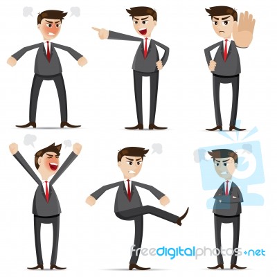 Cartoon Businessman Angry Set Stock Image