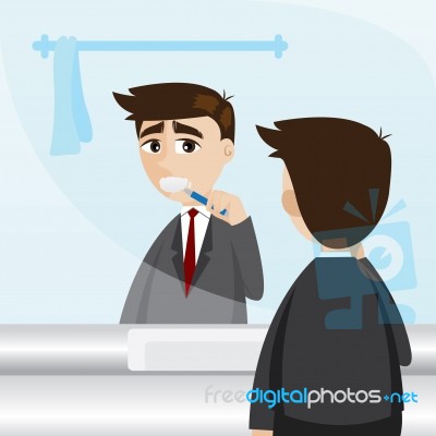 Cartoon Businessman Brush Tooth At Toilet Stock Image