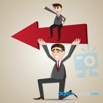 Cartoon Businessman Carry Red Arrow With Exploited Teammate Stock Image