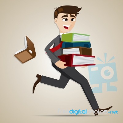 Cartoon Businessman Carry Stack Of Folder And Dropped Book Stock Image