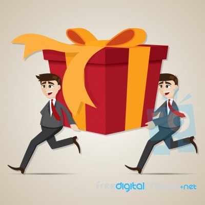 Cartoon Businessman Carrying Big Gift Box Stock Image