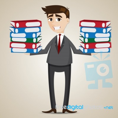 Cartoon Businessman Carrying Folders Stock Image