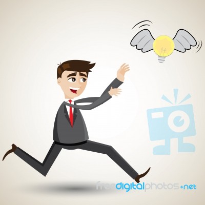 Cartoon Businessman Chasing Idea Stock Image