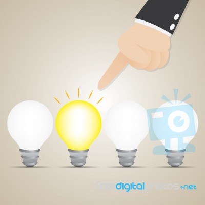 Cartoon Businessman Choose Brightly Idea Bulb Stock Image