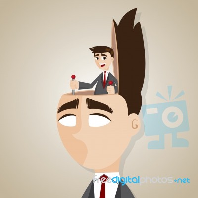 Cartoon Businessman Control Head Stock Image