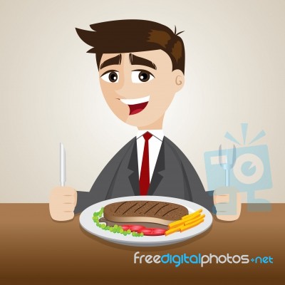 Cartoon Businessman Dinner With Steak Stock Image