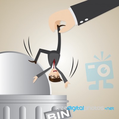 Cartoon Businessman Dropped Into Trashcan Stock Image