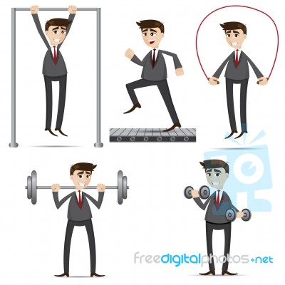 Cartoon Businessman Exercise Set Stock Image