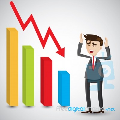 Cartoon Businessman Fail With Graph Fall Stock Image