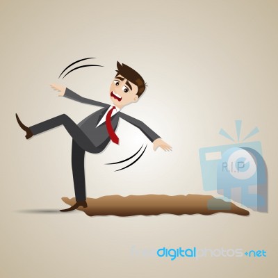 Cartoon Businessman Falling Into Graveyard Stock Image