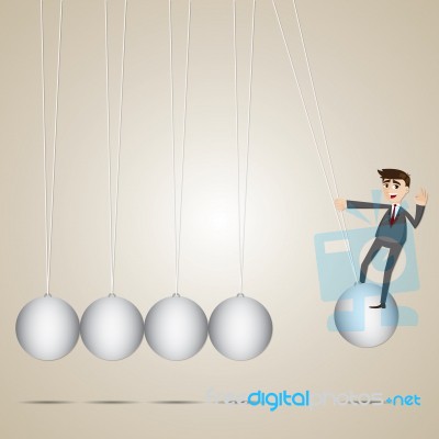 Cartoon Businessman Hanging On Newton's Cradle Stock Image