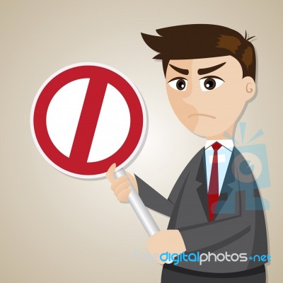 Cartoon Businessman Holding Prohibited Signage Stock Image - Royalty ...