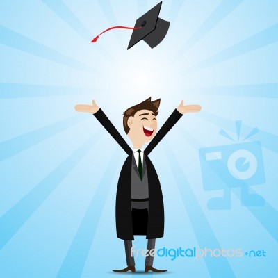 Cartoon Businessman In Graduation Form Stock Image