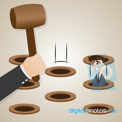 Cartoon Businessman In Hit The Mole Style Stock Image