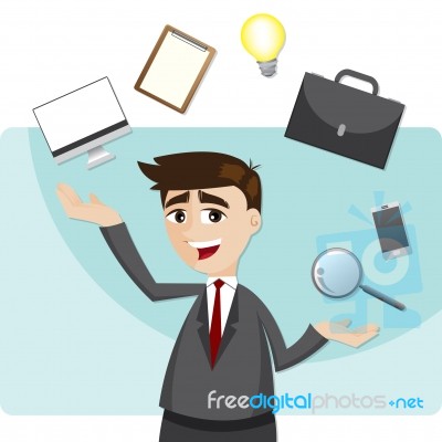 Cartoon Businessman Juggling Gadget Stock Image