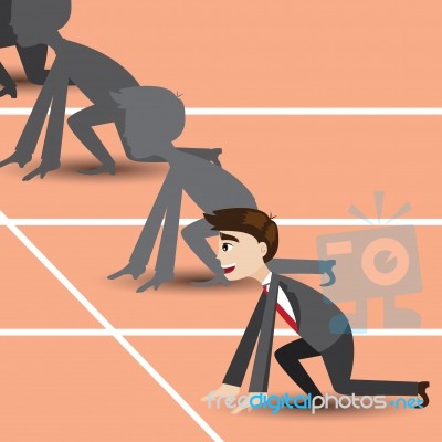 Cartoon Businessman On Racetrack Stock Image