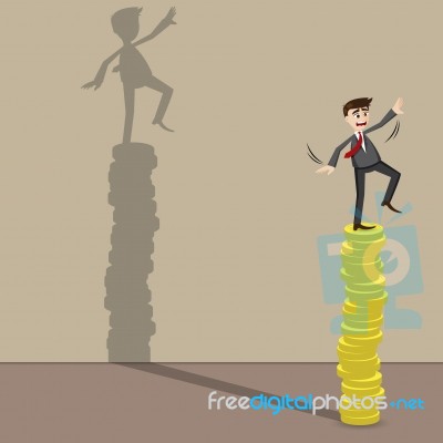 Cartoon Businessman On Top Of Gold Coin Stock Image