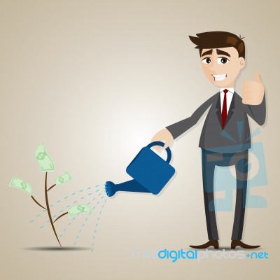 Cartoon Businessman Plants Money Tree Stock Image