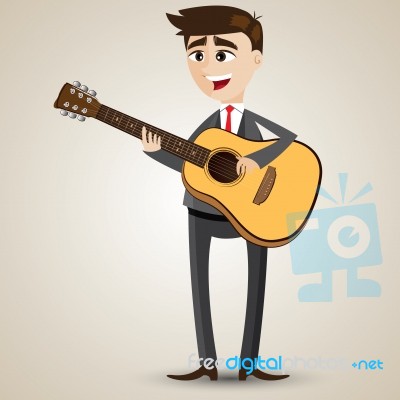 Cartoon Businessman Playing Acoustic Guitar Stock Image